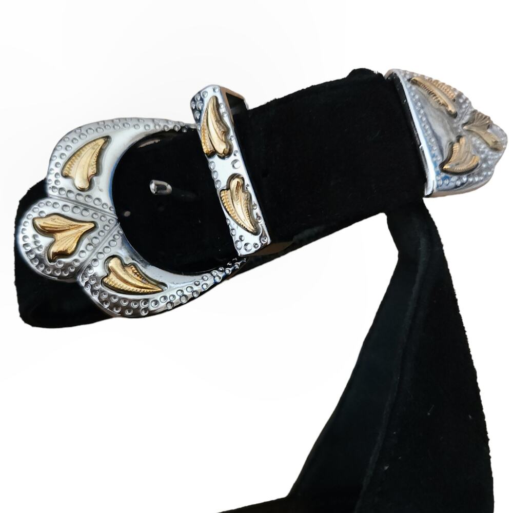 MAJE Falbaria black suede leather western buckle ankle strap heel sandals 39 NEW - Picture 3 of 9